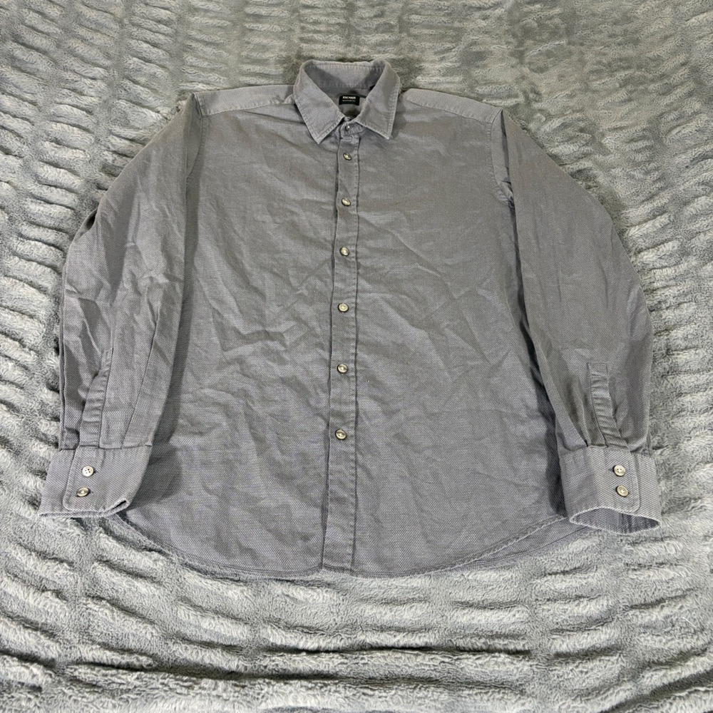 Hugo Boss Regular Fit Gray Micro Textured Long Sleeve Button Down Shirt Mens L
